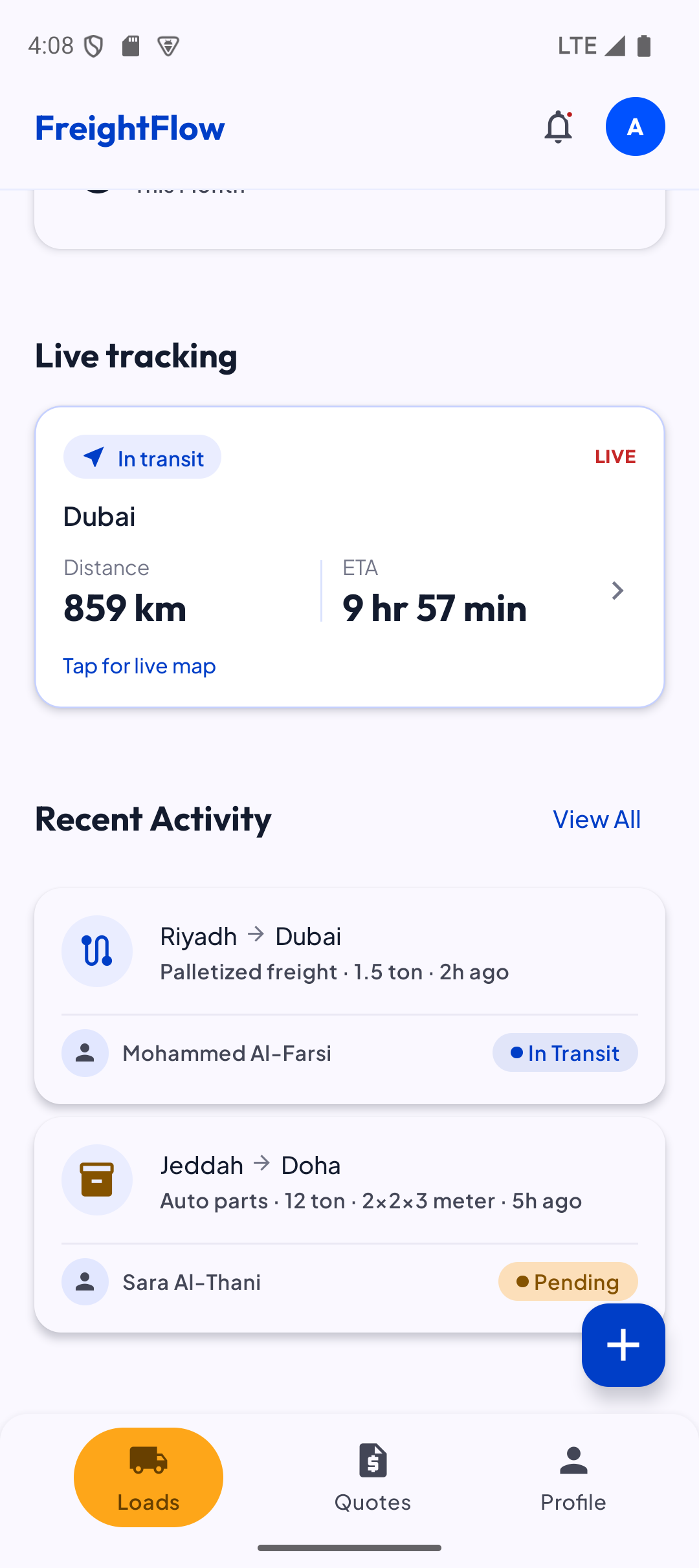 FreightFlow shipper home