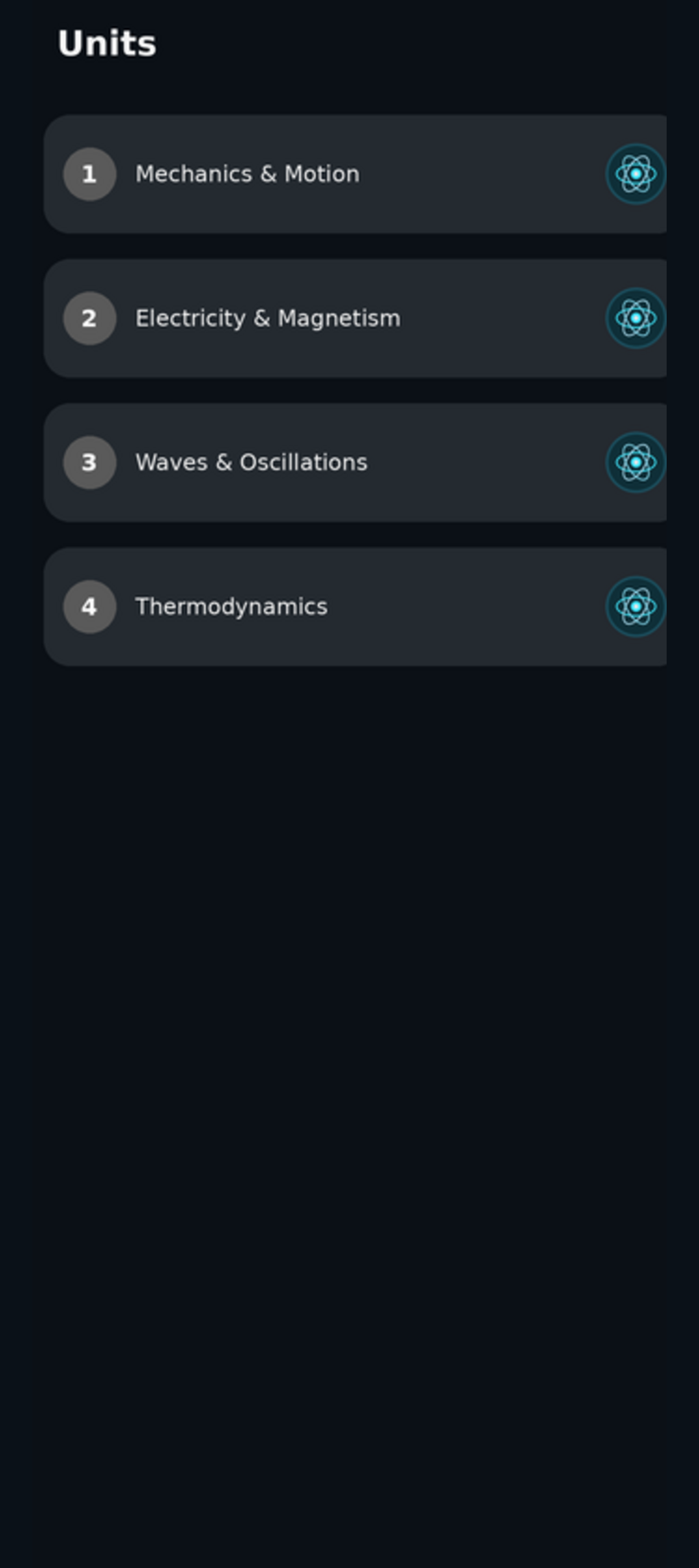 Physia units screen